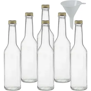 mikken 6 kleine Glasflaschen 350ml Likörflasche Saftflasche 350 ml zum befüllen + 1 Trichter