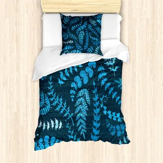 ABAKUHAUS Indigo Mantele, Blumenstrudel Blätter AST, Milbensicher Allergiker geeignet mit Kissenbezügen, 135 cm x 200 cm - 80 x 80 cm, Türkis Hellblau