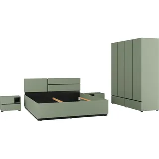 OTTO home Schlafzimmer-Set "Cross, moderne, grifflose Optik, FSC-zertifiziert" Bett 180x200cm, 2 Nachtkommoden, Schrank 2-oder 4-türig, 4 Stk. tlg. Komplettschlafzimmer-Set, salbei