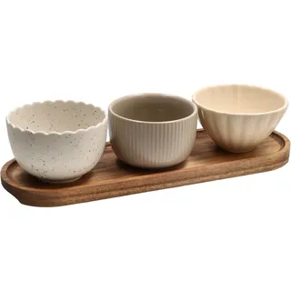 Tognana Tognana, Set 3 Schalen + ovales Tablett 28,5 x 9 cm Plume, Stoneware, Mehrfarbig