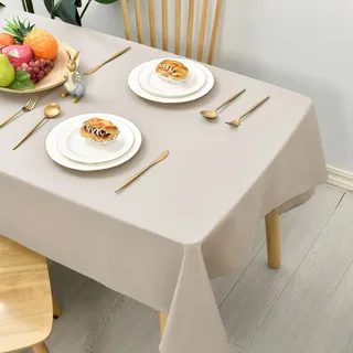 Hiasan Tischdecke Abwaschbar Abwischbare Tischtuch Eckig Beige 150x300cm | Tischdecken Stoff, Table Cloth Lotuseffekt Wasserabweisend für Esszimmer Küche Outdoor Wetterfest Geburtstag Party Biertisch