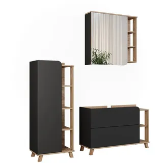 Vicco Badmöbel-Set Karen, 3 Teile, Sonoma/Anthrazit - Dunkelgrau, Braun