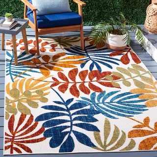 Safavieh Modern Teppich für Innen - & Außenbereich - Cabana Collection, Kurzer Flor, Creme und Rot, 120 x 120 cm