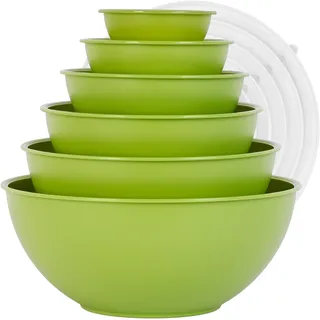 BoxedHome 12-teiliges Salatschüssel mit Deckel aus BPA-freiem Kunststoff, Hellgrün - Stapelbare Rührschüssel Set, Wiederverwendbare, Spülmaschinenfest, Ideal für Camping, Picknicks, Backen und Kochen