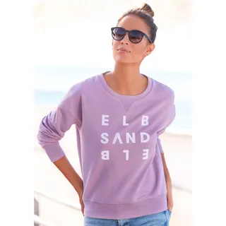 Sweatshirt ELBSAND "Ylva", Damen, Gr. M (38), lila, Sweatware, Obermaterial: 95% Baumwolle, 5% Elasthan, unifarben, figurumspielend hüftlang, Rundhals, angesetztes Bündchen, Sweatshirts Sweatshirt, mit Logodruck, sportlich-casual, Topseller