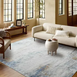 PONY DANCE Waschbarer Teppich Boho Wohnzimmer 160x230 cm Dünne und Flauschige Kurzflor Teppiche rutschfest für Schlafzimmer/Esszimmer, Blaue Meditation