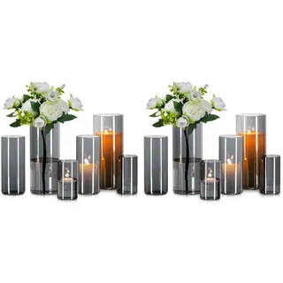 Glasseam Glasvase Zylinder Kerzengläser: 12er Grau Vase Set für Tischdeko