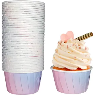 Frepea 50 Stücke Cupcake Formen Papier Muffinform Papier Antihaftbeschichtet Einweg-Backbecher für Halloween Geburtstage Hochzeiten Partys (Rosa-Blau)