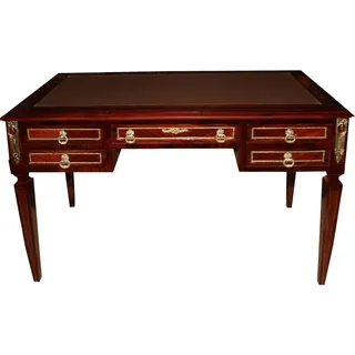 Casa Padrino Luxus Barock Schreibtisch Sekretär 5 Schubladen 120 cm - Handgefertigt aus Massivholz - Barock Schreibtisch Büro Möbel - Braun, Gold
