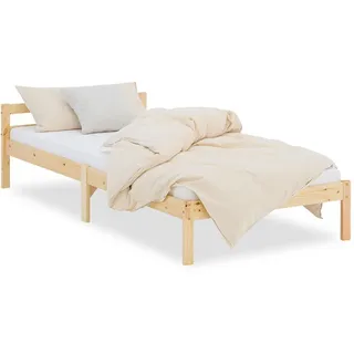 Homestyle4u Holzbett Natur 90/200 cm mit Lattenrost , Braun , Holz , Kiefer , 90x200 cm , Schlafzimmer, Betten