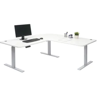 Eck-Schreibtisch HWC-D40, Computertisch elektrisch höhenverstellbar 178x178cm 84kg MVG weiß, grau - Weiß