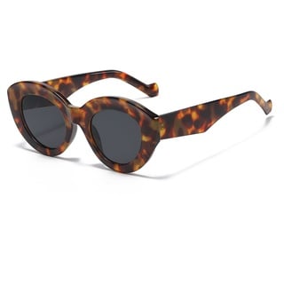 YAMEIZE Vintage Sonnenbrille Katzenauge für Damen Cat Eye Sunglasses Mode Retro Rave Y2k Brille Dicker Rahmen Leopard Grau