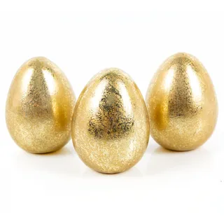 Logbuch-Verlag 3 kleine goldene Ostereier Eier aus Keramik goldfarben glänzend Osterdekoration Tischdeko Ostern 8 cm
