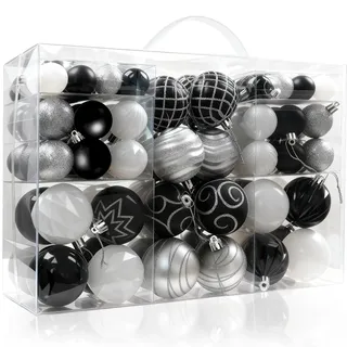 Miaikoe 100pcs Weihnachtskugeln Ornamente Set Dekoration, zerstörungsdichte Weihnachtsdekorationen hängende Ornamente für Home Winter Urlaub Dekor (schwarz & Silber)