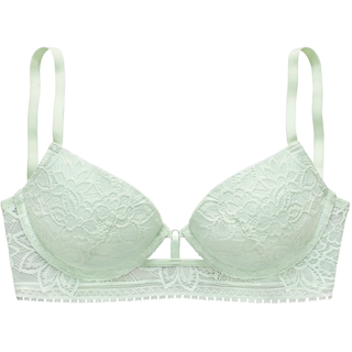Push-up-BH LASCANA, Damen, Gr. 85, Cup B, grün (hellmint), Spitze, Obermaterial: 60% Polyamid, 33% Polyester, 7% Elasthan, BHs Push-up-BH, mit Bügel aus floraler Jacquardspitze, sexy Dessous