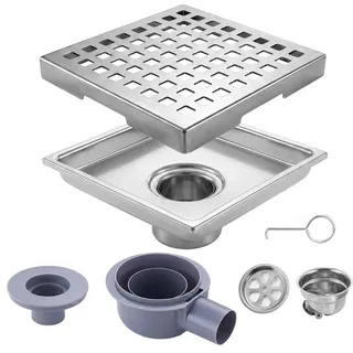 Aeroflexa Quadratischer Duschablauf,304 Edelstahl Duschrinne,15 * 15cm bodenablauf mit abnehmbarem quadratischem Rost,2-in-1 bodenablauf dusche Haarsieb,geeignet für Badezimmer,Küche,Balkon