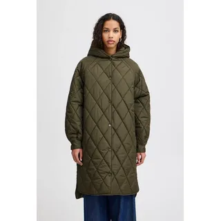ICHI IHHansa Damen Steppmantel Wintermantel Winterjacke mit Druckknöpfen Kapuze Loose fit, Größe:M, Farbe:Forest Night (190414)