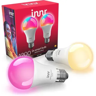 innr Zigbee E27 Smart Lampe, Funktioniert mit Hue* und Alexa (Bridge Erforderlich), White & Colour, 50% mehr Helligkeit, 16 Million Farben, Smart Glühbirne E27, Alexa Lampe, 1210 Lumen, 2 Stück