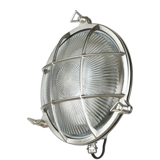 Licht-Erlebnisse Außenlampe Wand Messing Glas in Nickel IP64 Balkon Terrasse Ø24 cm E27 nostalgisch Rustikal Maritime Outdoor Wandlampe Garten SERIFOS