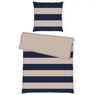Tom Tailor Wendebettwäsche , Sandfarben, Dunkelblau , Textil , Streifen , 200x220 cm , pflegeleicht , Heimtextilien, Bettwäsche & Leintücher, Bettwäsche, Wendebettwäsche