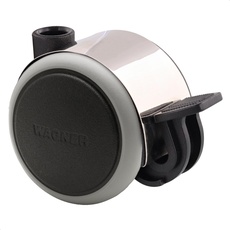 WAGNER Design Möbelrolle/Lenkrolle/Doppelrolle - soft - Durchmesser Ø 40 mm, Bauhöhe 45 mm, schwarz/chrom, Feststeller, Tragkraft 35 kg - 01142601