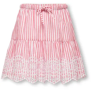 Volantrock KIDS ONLY "KOGBONDI LIFE EMB SKIRT WVN", Mädchen, Gr. 140, rosa (barbados cherry stripes:cloud dancer), Web, Obermaterial: 100% Baumwolle, gestreift, kniefrei, Röcke Volantrock, mit Spitzenkante