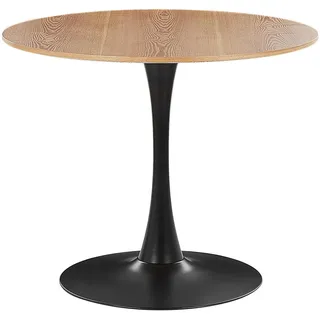 Beliani Esstisch 90/90/74 cm Hellbraun, Schwarz Rund Boca , Holzwerkstoff , 90x74x90 cm , Esszimmer, Esstische