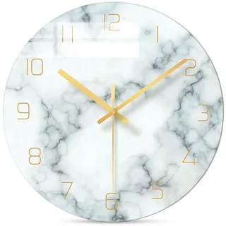 WIYETY 30cm Wanduhr aus Glas: Runde Marmor Wanduhren, ohne Tickgeräusche, Batteriebetriebene Modern Wanduhr, für Küche, Schlafzimmer, Wohnzimmer(ohne Akku)