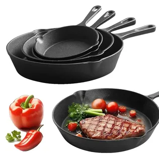 Gusseisen Kochgeschirr Set, Vorab gewürzt, Vielseitiges Kochen, 4pcs