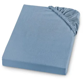 sleepling Biber Spannbetttuch, Feinbiber Spannbettlaken, Made in Germany, 100% Baumwolle, Matratzen bis 23 cm Höhe, Rundum Gummizug, Ökotex, waschbar 60 Grad, 120 x 200, hellblau