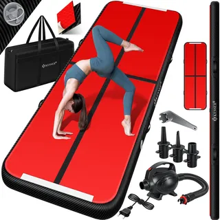 KESSER® Turnmatte Airtrack aufblasbar 2-6m, Fitness-/Gymnastikmatte, inkl. Tragetasche & Luftpumpe - Rot