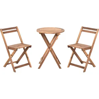 BELIANI Balkonset Braun Akazienholz 3-Teilig Runder Balkontisch mit 2 Stühlen Klappbar Rustikal Outdoor Balkon Terrasse Garten - Braun