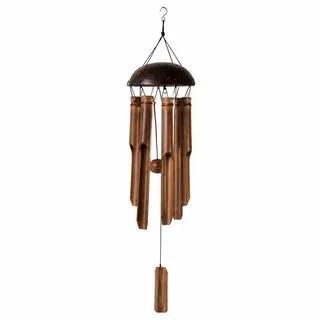 Tokoindah Bambus Windspiel 90 cm aus Bali | Handgefertigtes Klangspiel aus Naturbambus & Kokosnuss | Wetterfestes hängendes Windspiel für draußen, Balkon, Terrasse & Garten | Boho Zen Deko