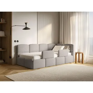 Selsey Jugendbett 90x200 cm Rechts Komfortables Polsterbett mit Bettkasten und HR30 Matratze Inklusive Abnehmbarem Rausfallschutz Gasdruckfedern für Stauraum Stabiler Rahmen Taupe