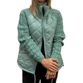 Avanise Patchwork-Pufferjacke Aus Strick Für Damen Im Spätherbst/Frühwinter, Leichter Steppmantel Mit Patchwork-Muster. (DE/NL/SE/PL, Alphanumerisch, L, Regular, Regular, Grün)