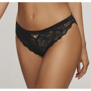 Tanga LASCANA, Damen, Gr. 32/34, schwarz, Spitze, Obermaterial: 88% Polyamid, 12% Elasthan, Unterhosen Tanga, mit edlem Accessoire und feinem Bund aus Satin-Material, Topseller