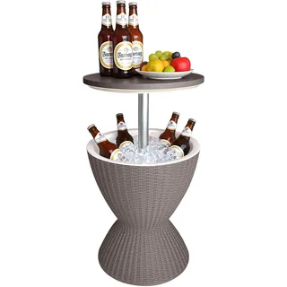 Relaxdays Beistelltisch mit Kühlfunktion, 30 L, Cool Bar, HxØ: 57x48,5 cm, höhenverstellbar, Rattan, Stehtisch, beige