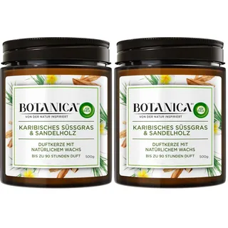 Botanica by Air Wick Duftkerze – Duft: Süßgras & Sandelholz – Nachhaltig hergestellt mit natürlichen Inhaltsstoffen – 500 g Kerze im Glas, 3185467, Braun (Packung mit 2)