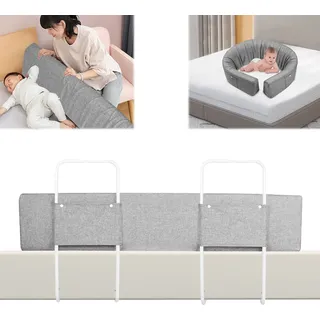 YUENFONG Bettgitter für Kinder Verformbar Bettschutzgitter Kinderbettgitter mit 5-Loch Verstellbare, Anti-Rausfallschutz Gitter, für Kinderbett Elternbetten, Leinengrau, 150cm - Grau