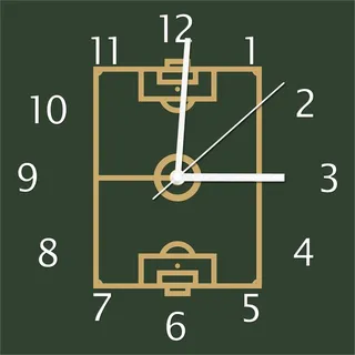 Wallario Design Wanduhr Fußball - Fußballfeld gezeichnet in grün und gelb aus Echtglas, Größe 30 x 30 cm - Grün