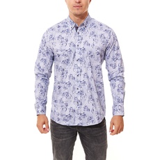 MISHUMO Herren Button-Down-Hemd Baumwoll-Hemd mit Blütendruck MI-13939 Blau