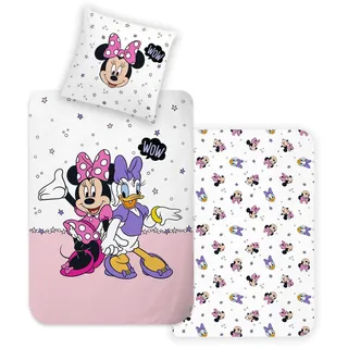 Disney Home Minnie Mouse Bettwäsche-Set 2 teilig - Bettwäsche 140x200 und Kopfkissenbezug 65x65-100% Baumwolle Super Weich - Doppelseitiger Kinder Bettwäsche für Mädchen