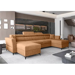 AX LIVING Ecksofa klein mit Schlaffunktion Ribella 345cm Bernstein U-Form - Gelb