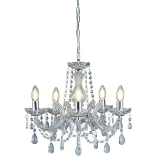 Kristall-Hängeleuchte , Chromfarben , Metall, Kunststoff, Glas , 120 cm , Lampen & Leuchten, Leuchtenserien