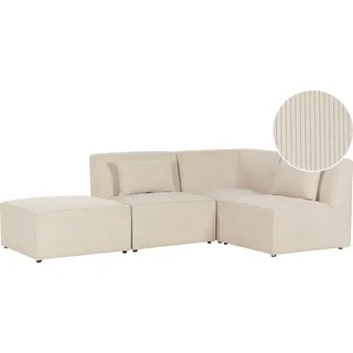 BELIANI Sofa mit Ottomane Hellbeige Stoffbezug aus Cord Links mit Armlehnen Kissen 3-Sitzer Modulsofa Ecksofa Wohnzimmermöbel Modern Wohnecke Sitzecke - Beige