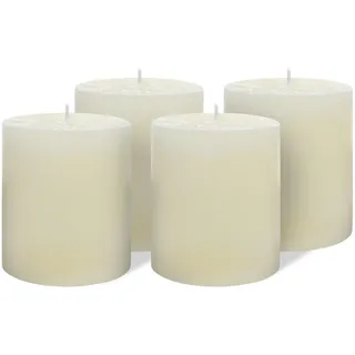 Brandsseller 4er Set Stumpenkerzen 9x10 cm – durchgefärbt & aus Paraffin – rustikale Kerzen mit langer Brenndauer – Dekokerzen für Tischdeko, Weihnachten & Feste – Creme