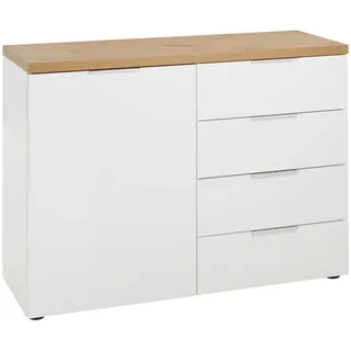 Xora Sideboard , Weiß, Eichefarben , Kunststoff , 2 Fächer , 4 Schublade(n) Schubladen , 120x89x43 cm , Beimöbel erhältlich , Kleinmöbel, Kommoden, Sideboards