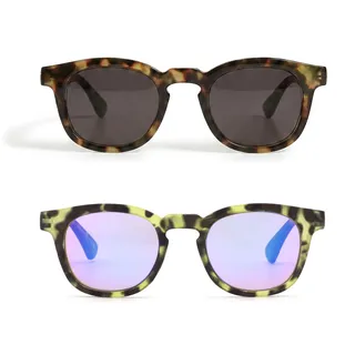 OPULIZE Bay Sonnenbrille 2er Pack Cooler Dicker Runder Rahmen Federscharniere Kratzfeste Getönte Linse UV400-Schutz Matt Braun Matt Grün Herren Damen SS97-26 +0.00