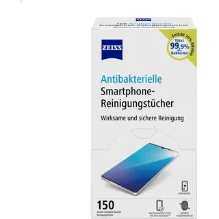 Zeiss antibakterielle Smartphone-Reinigungstücher 150 Stück - schnell trocknende Rezeptur - entfernt Bakterien, Fingerabdrücke, Schmutz, Staub & Fett - jedes Tuch einzeln verpackt