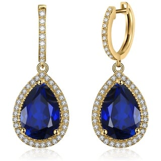 Jewelrypalace Luxus Tropfenschliff 12.4ct Erstellt Blau Saphir Ohrhänger Gold, Ohrringe Silber 925 Mädchen Echt Silber Creolen Damen 925, Blauer Stein Ohrringe Modeschmuck Ohrringe, Schmuck Set Frauen